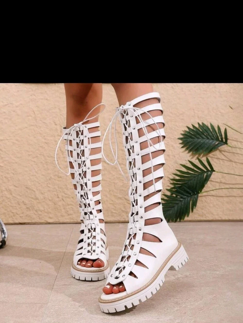●●SELLING FAST●●NEW Punk Style Lace-Up Back Zipper Rivet Hollow Out Sandals